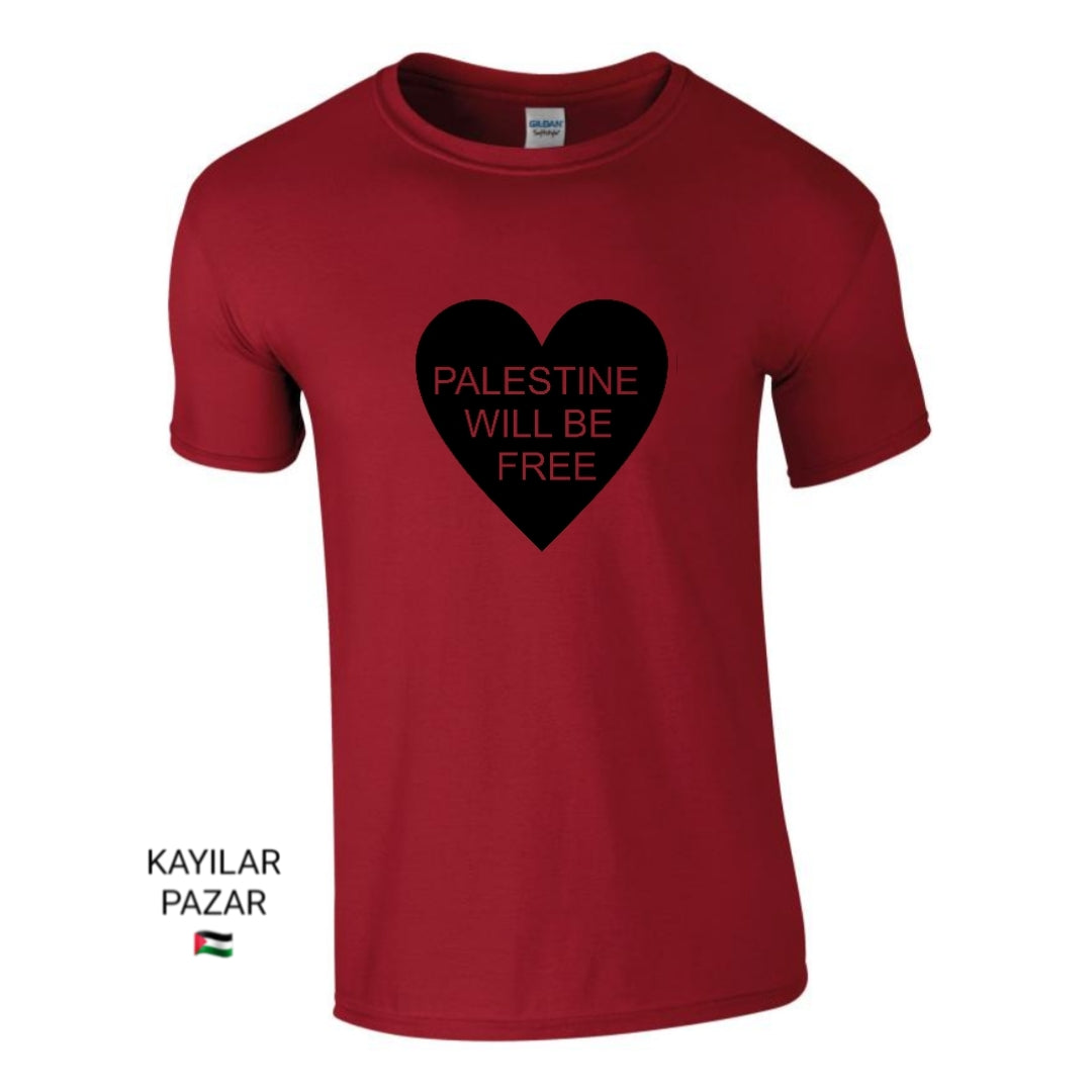 Men's Red Palestine T-Shirt Palestine Will Be Free