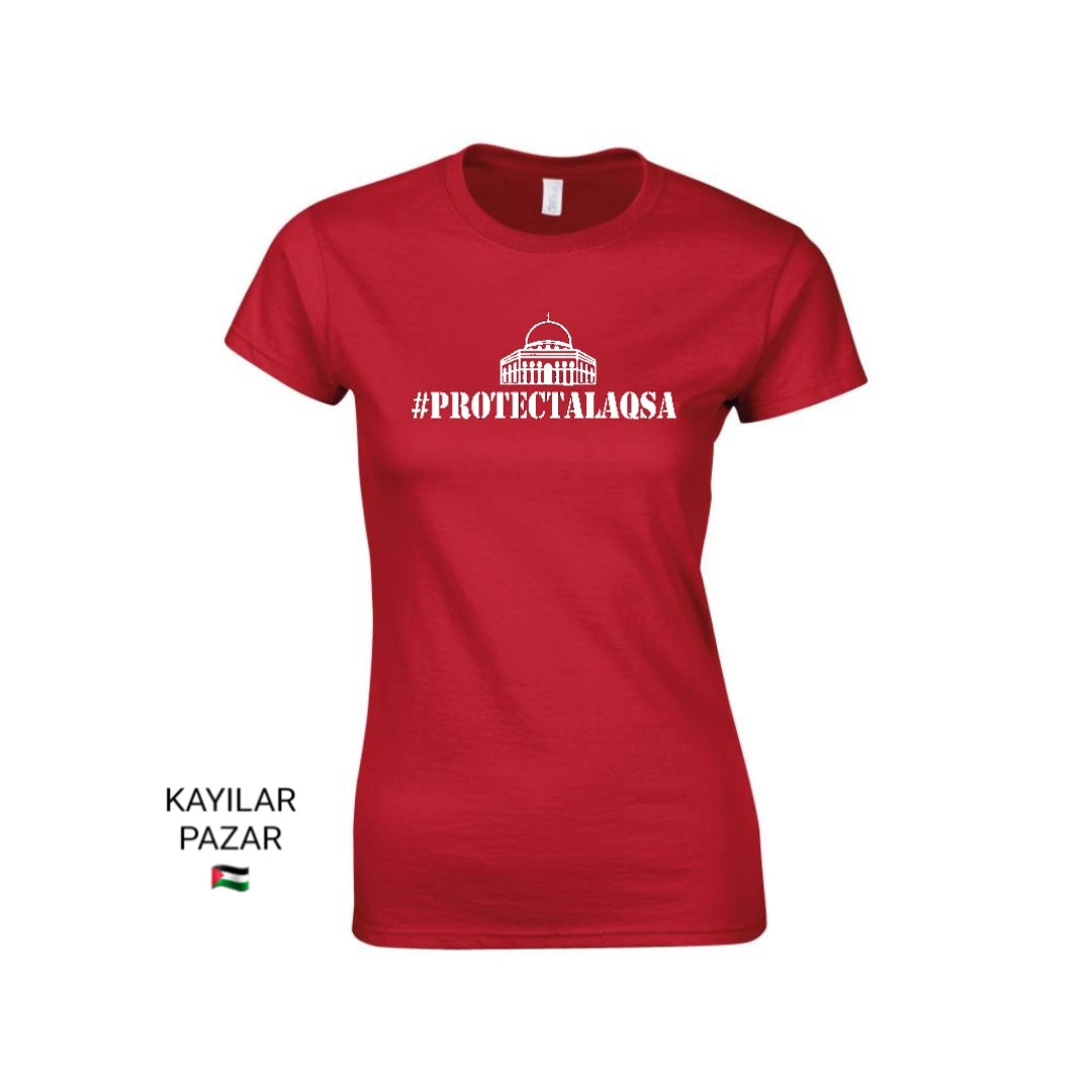 Women's Red Palestine T-Shirt Protect Al Aqsa