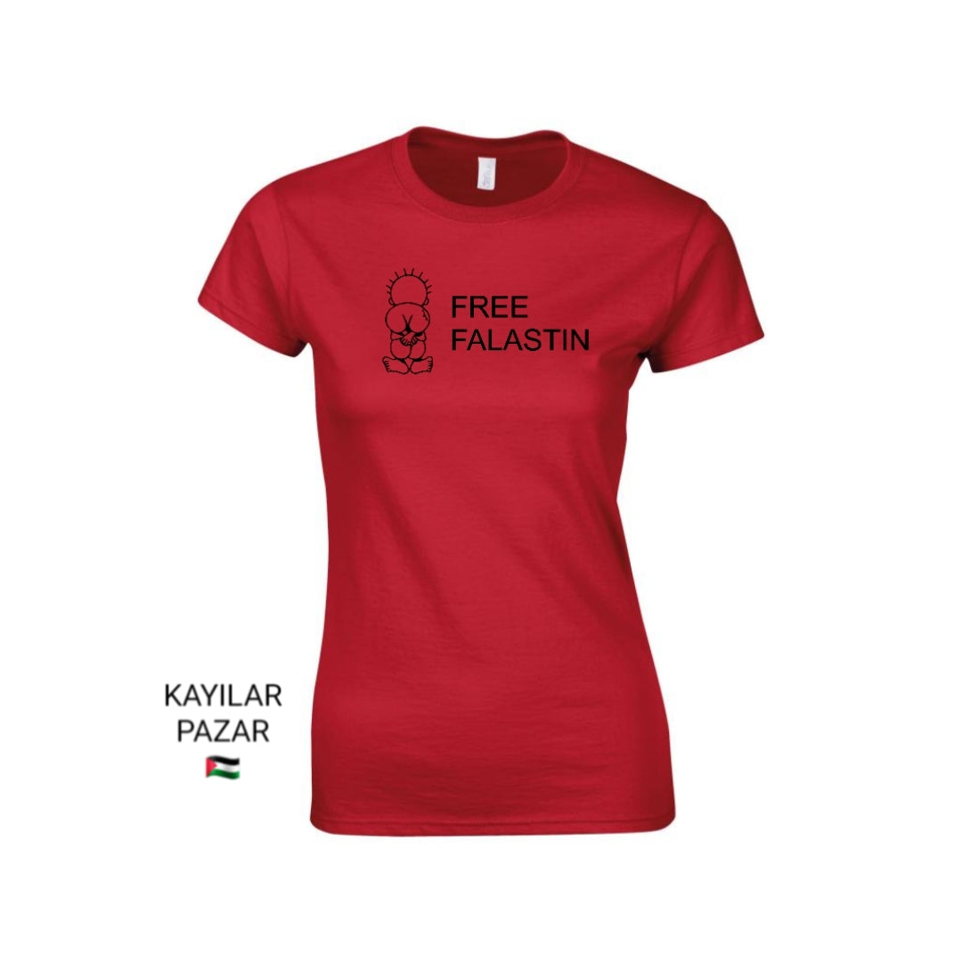 Women's Red Palestine T-Shirt Handala Free Falastin